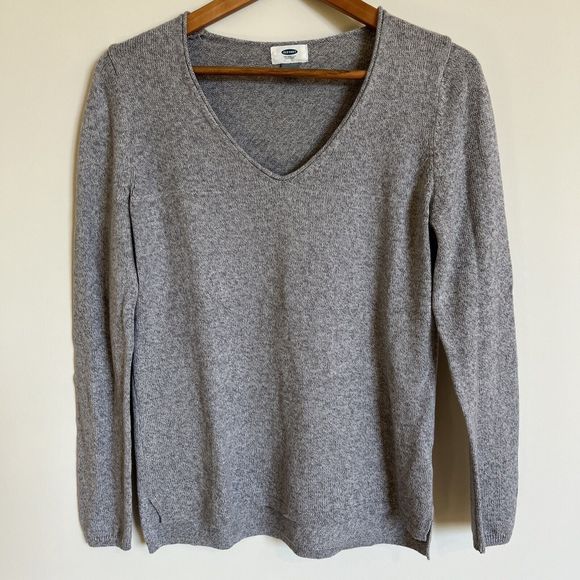Old Navy V Neck Sweater Womens Medium Gray Heathered Long Sleeve - Picture 1 of 9